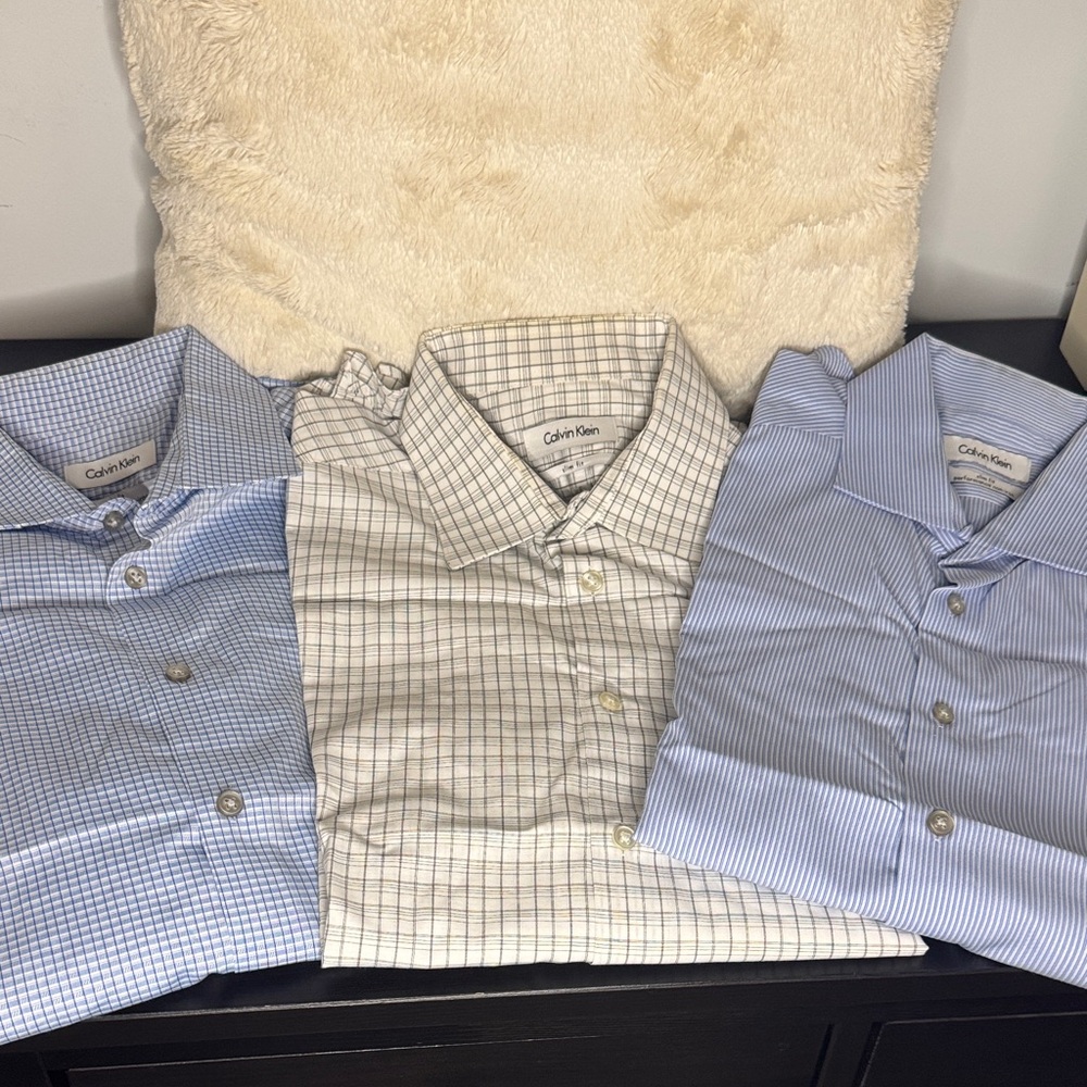 Calvin Klein Men's Dress Shirts - Bundle of 3 in Blue, White, and Gray